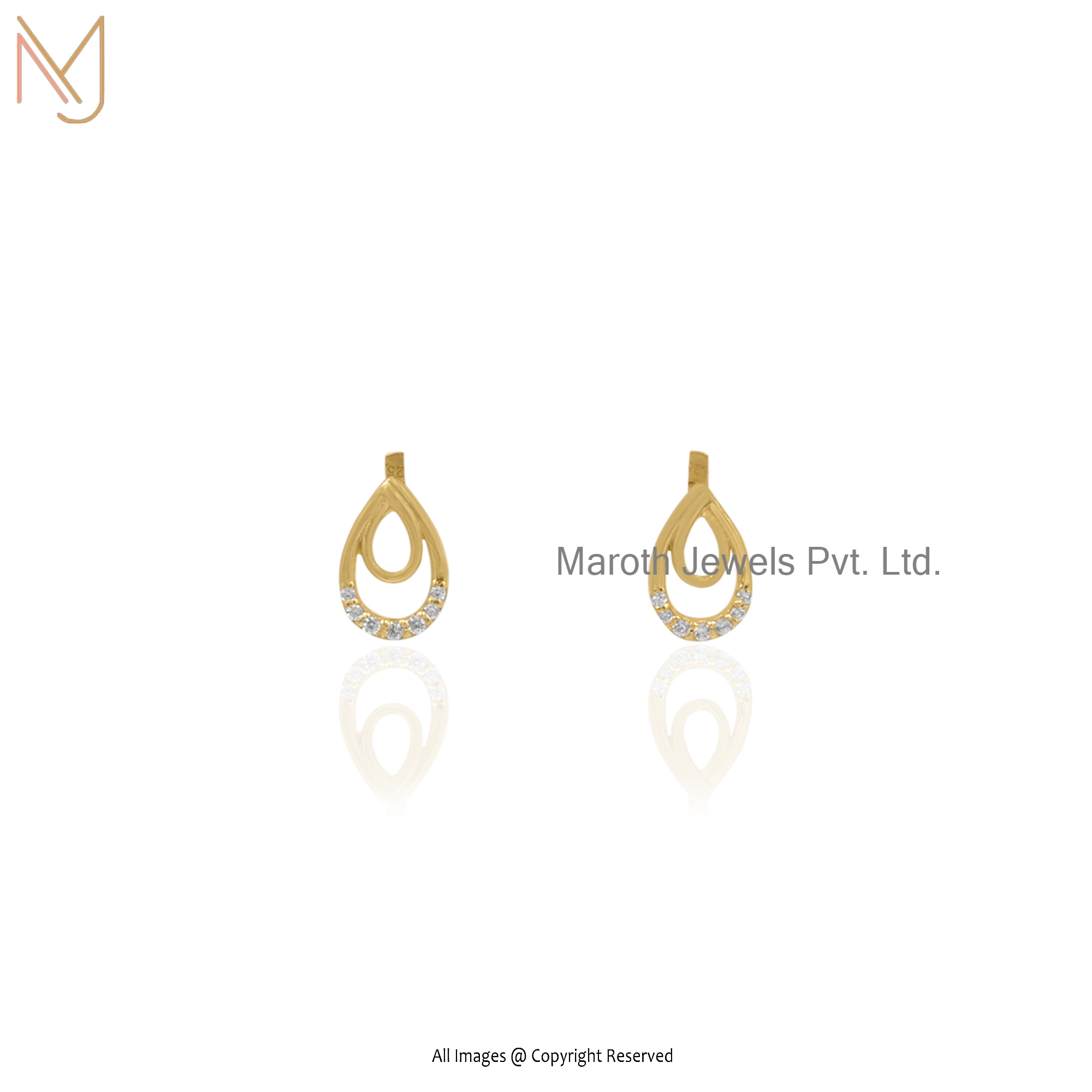 925 Sterling Silver Yellow Gold Plated White Cubic Zircon Earring  Jewelry| Custom Jewelry Manufacturer | Maroth Jewels